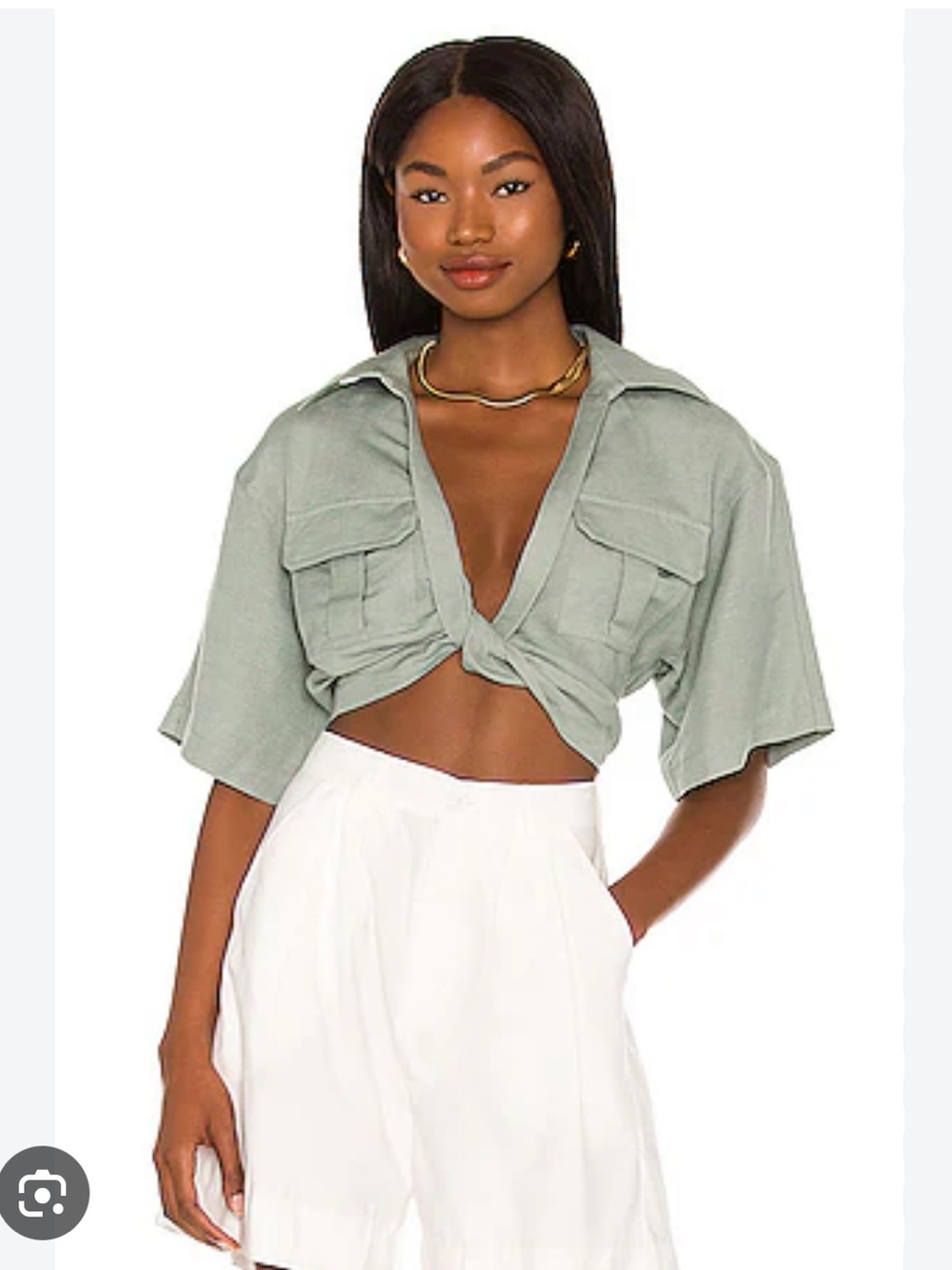 L'Academie Cropped Utility Blouse in Sage